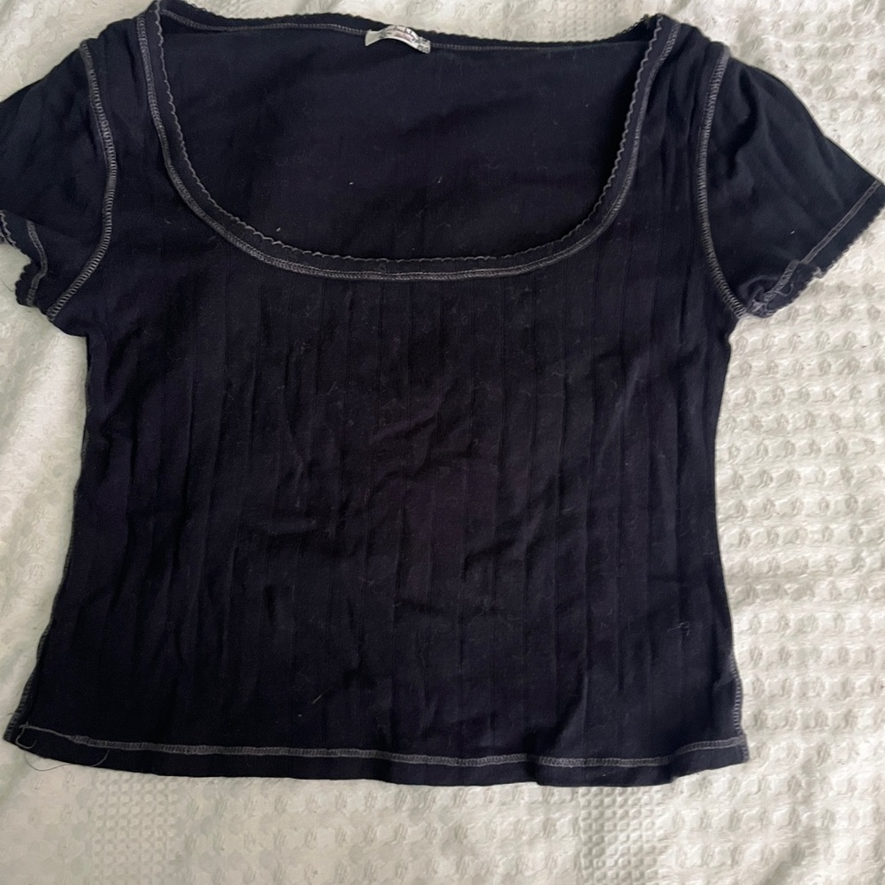 Free People Black Fitted Crop Short Sleeve T-Shirt